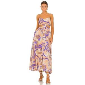 ASTR the Label Sanger Maxi Dress Open Cut-Out Side Purple Peach Swirl Size Large